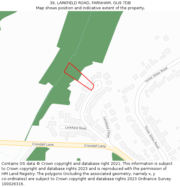 39, LARKFIELD ROAD, FARNHAM, GU9 7DB: Location map and indicative extent of plot