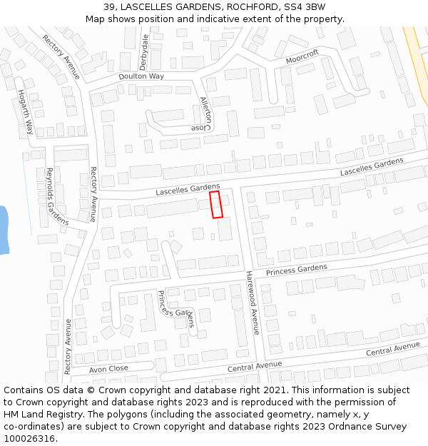 39, LASCELLES GARDENS, ROCHFORD, SS4 3BW: Location map and indicative extent of plot