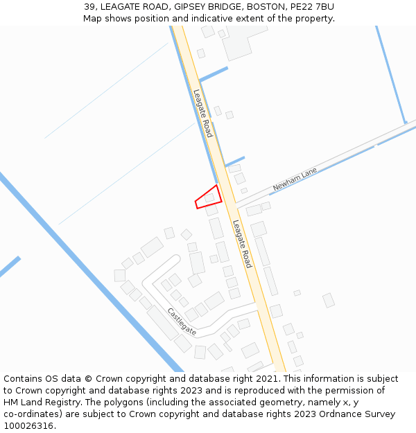 39, LEAGATE ROAD, GIPSEY BRIDGE, BOSTON, PE22 7BU: Location map and indicative extent of plot