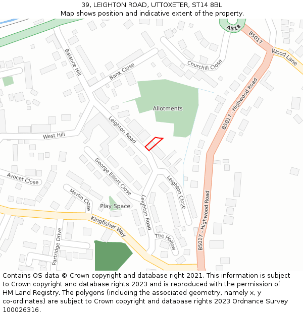 39, LEIGHTON ROAD, UTTOXETER, ST14 8BL: Location map and indicative extent of plot
