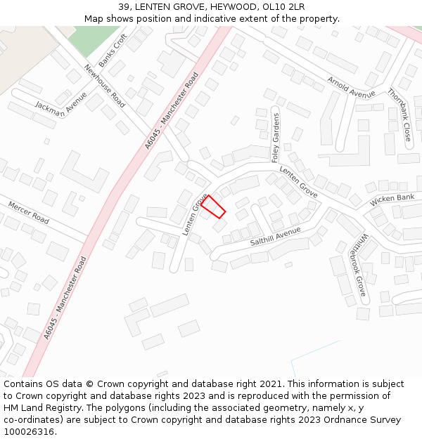 39, LENTEN GROVE, HEYWOOD, OL10 2LR: Location map and indicative extent of plot