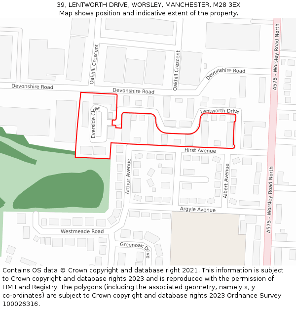 39, LENTWORTH DRIVE, WORSLEY, MANCHESTER, M28 3EX: Location map and indicative extent of plot