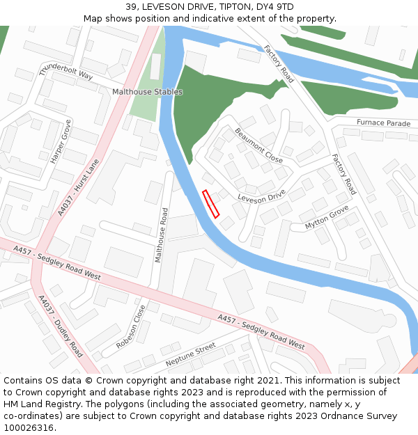 39, LEVESON DRIVE, TIPTON, DY4 9TD: Location map and indicative extent of plot