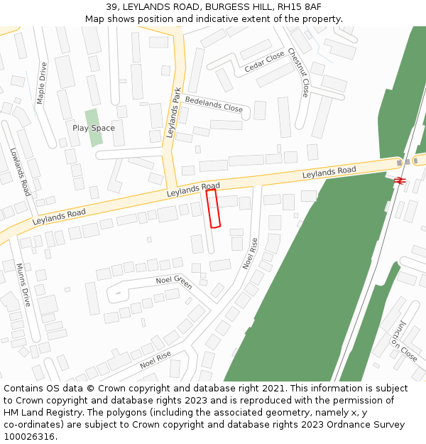 39, LEYLANDS ROAD, BURGESS HILL, RH15 8AF: Location map and indicative extent of plot