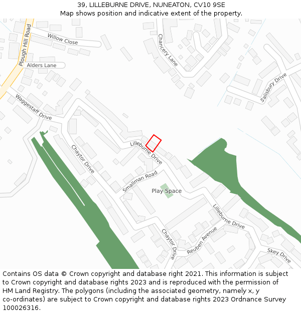39, LILLEBURNE DRIVE, NUNEATON, CV10 9SE: Location map and indicative extent of plot