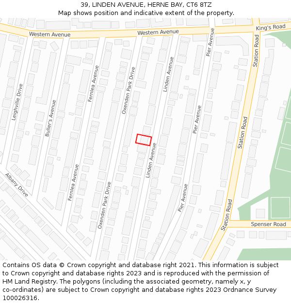 39, LINDEN AVENUE, HERNE BAY, CT6 8TZ: Location map and indicative extent of plot