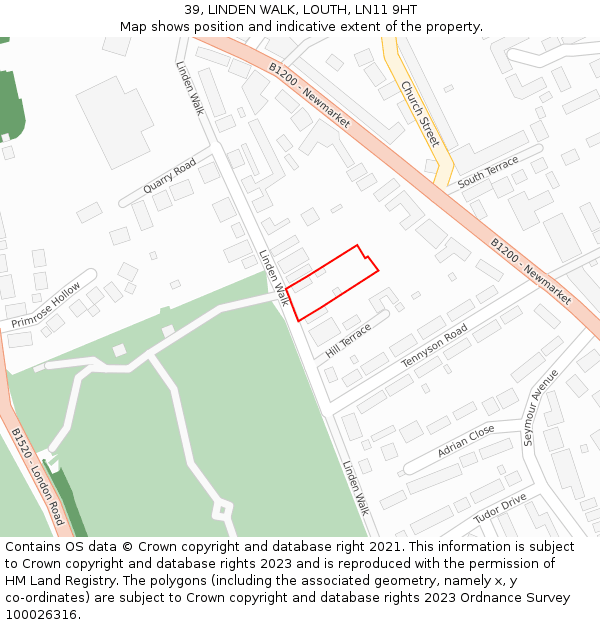 39, LINDEN WALK, LOUTH, LN11 9HT: Location map and indicative extent of plot