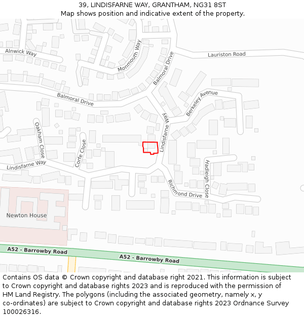 39, LINDISFARNE WAY, GRANTHAM, NG31 8ST: Location map and indicative extent of plot