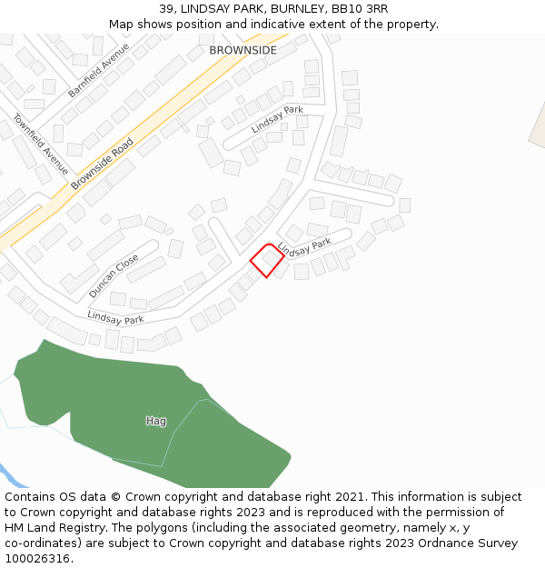 39, LINDSAY PARK, BURNLEY, BB10 3RR: Location map and indicative extent of plot
