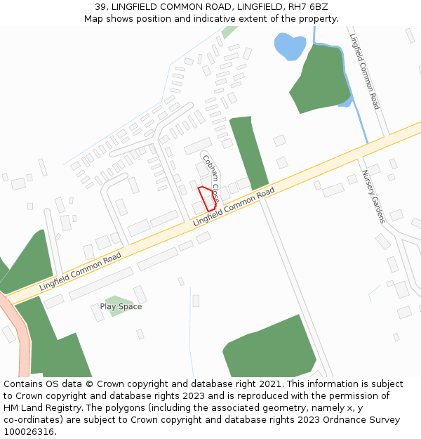 39, LINGFIELD COMMON ROAD, LINGFIELD, RH7 6BZ: Location map and indicative extent of plot