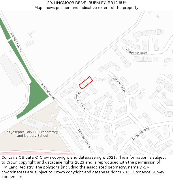 39, LINGMOOR DRIVE, BURNLEY, BB12 8UY: Location map and indicative extent of plot