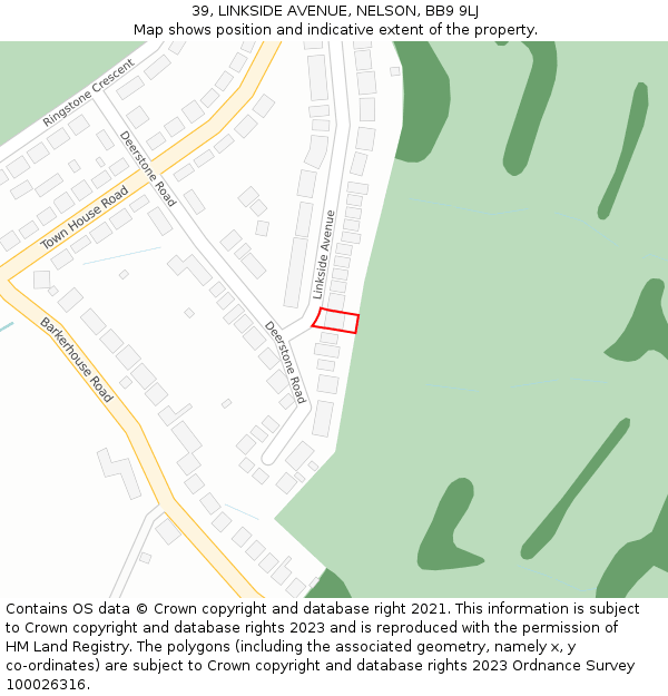 39, LINKSIDE AVENUE, NELSON, BB9 9LJ: Location map and indicative extent of plot