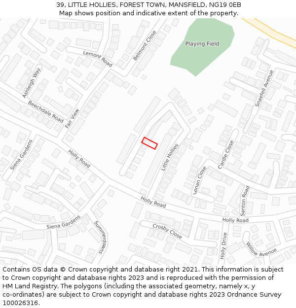 39, LITTLE HOLLIES, FOREST TOWN, MANSFIELD, NG19 0EB: Location map and indicative extent of plot