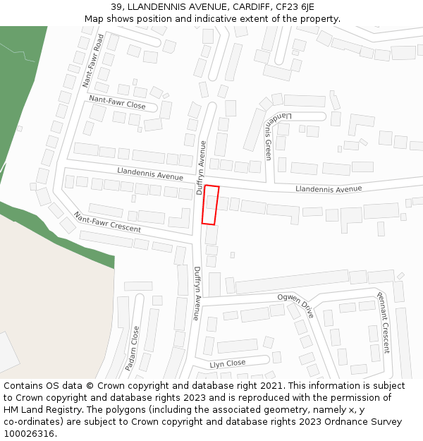 39, LLANDENNIS AVENUE, CARDIFF, CF23 6JE: Location map and indicative extent of plot