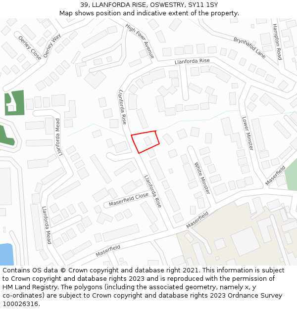 39, LLANFORDA RISE, OSWESTRY, SY11 1SY: Location map and indicative extent of plot