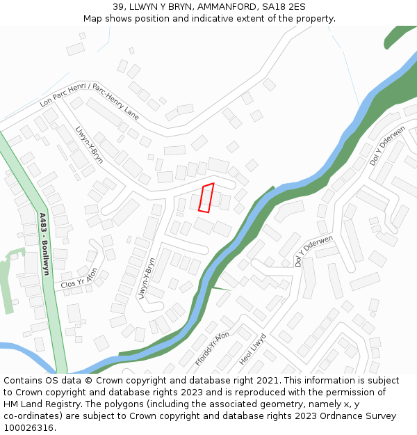 39, LLWYN Y BRYN, AMMANFORD, SA18 2ES: Location map and indicative extent of plot