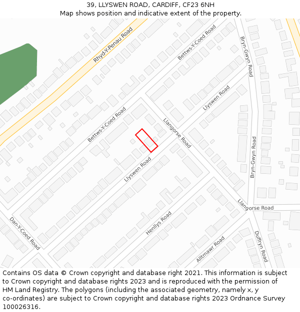 39, LLYSWEN ROAD, CARDIFF, CF23 6NH: Location map and indicative extent of plot