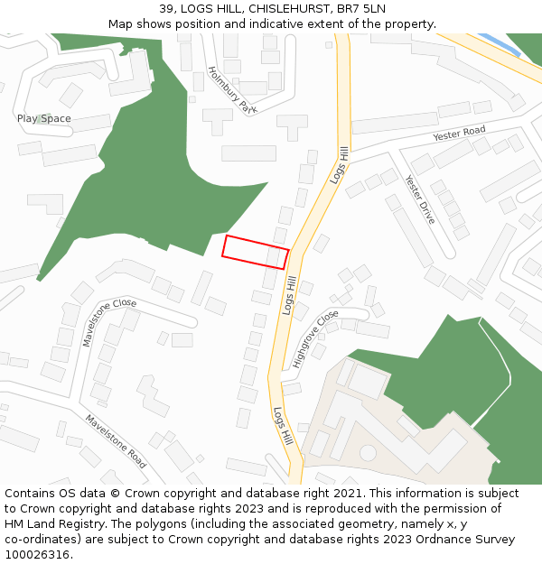 39, LOGS HILL, CHISLEHURST, BR7 5LN: Location map and indicative extent of plot