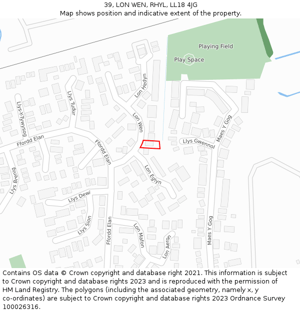 39, LON WEN, RHYL, LL18 4JG: Location map and indicative extent of plot