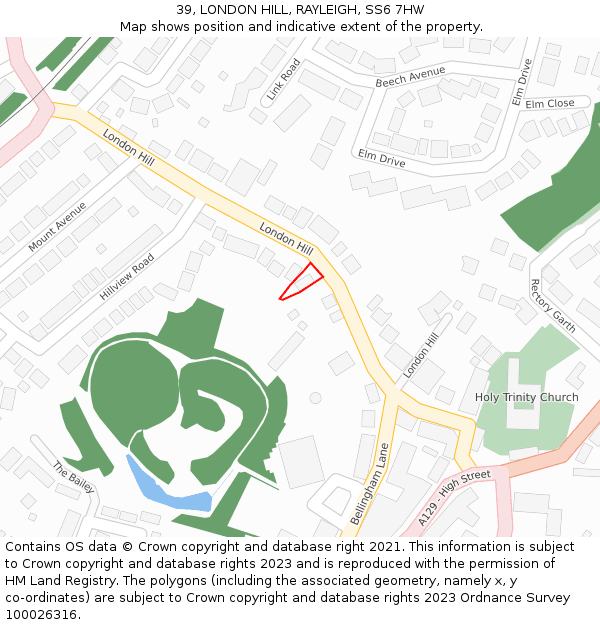 39, LONDON HILL, RAYLEIGH, SS6 7HW: Location map and indicative extent of plot