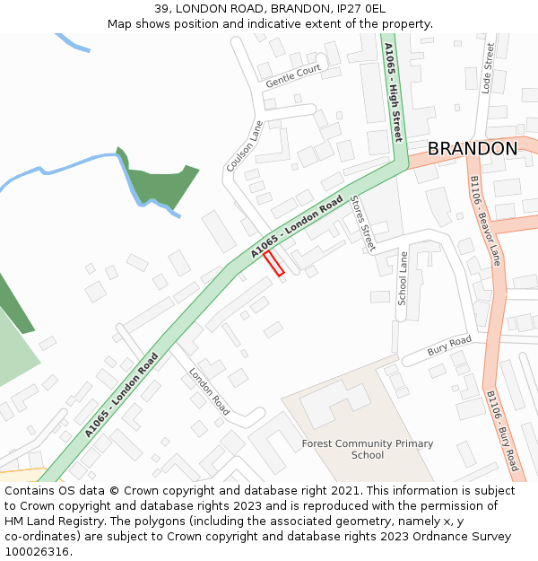 39, LONDON ROAD, BRANDON, IP27 0EL: Location map and indicative extent of plot