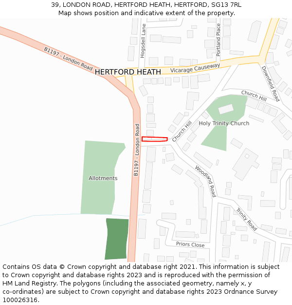 39, LONDON ROAD, HERTFORD HEATH, HERTFORD, SG13 7RL: Location map and indicative extent of plot