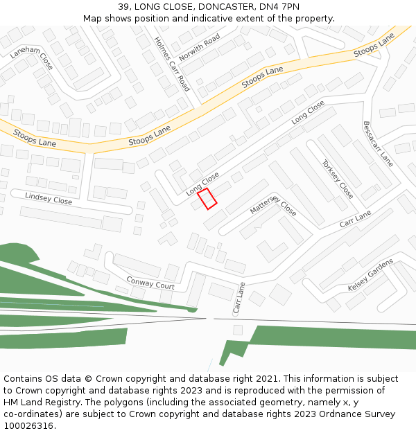 39, LONG CLOSE, DONCASTER, DN4 7PN: Location map and indicative extent of plot