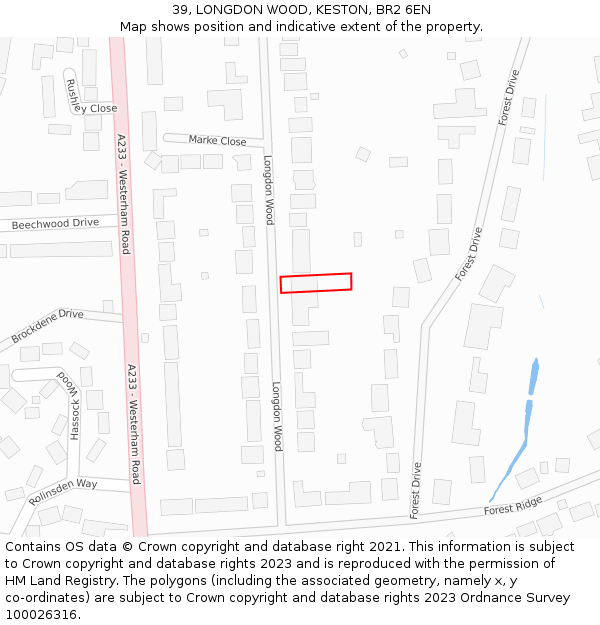 39, LONGDON WOOD, KESTON, BR2 6EN: Location map and indicative extent of plot