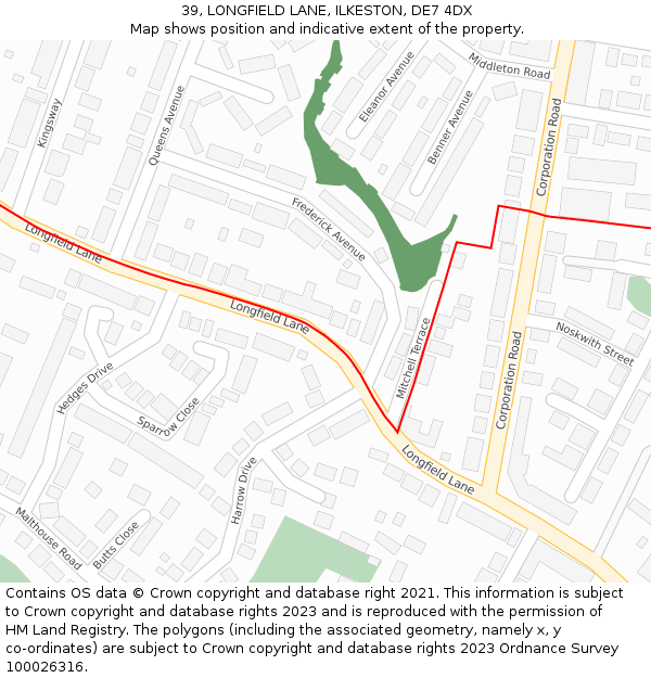 39, LONGFIELD LANE, ILKESTON, DE7 4DX: Location map and indicative extent of plot