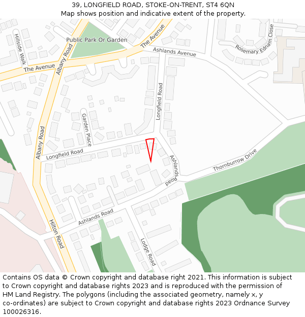 39, LONGFIELD ROAD, STOKE-ON-TRENT, ST4 6QN: Location map and indicative extent of plot