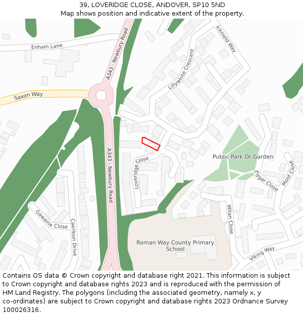 39, LOVERIDGE CLOSE, ANDOVER, SP10 5ND: Location map and indicative extent of plot