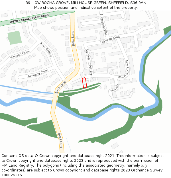 39, LOW ROCHA GROVE, MILLHOUSE GREEN, SHEFFIELD, S36 9AN: Location map and indicative extent of plot