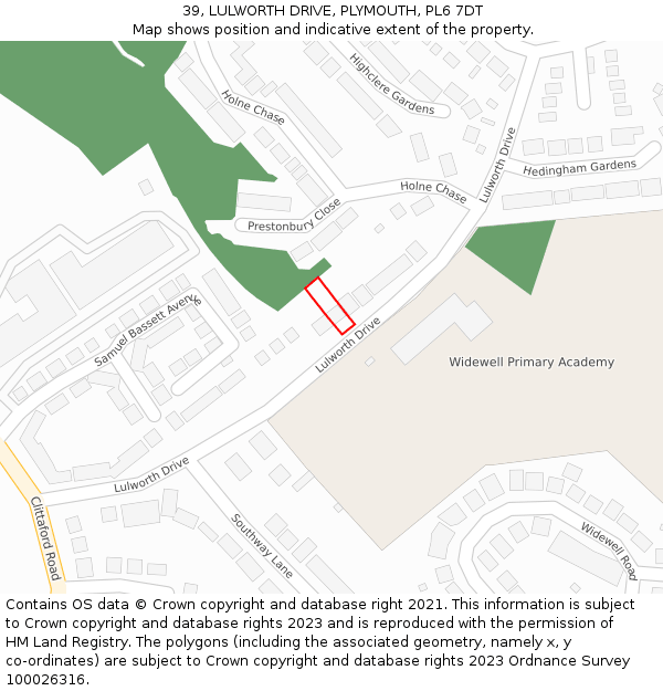 39, LULWORTH DRIVE, PLYMOUTH, PL6 7DT: Location map and indicative extent of plot
