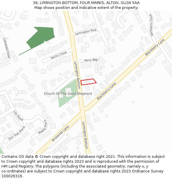 39, LYMINGTON BOTTOM, FOUR MARKS, ALTON, GU34 5AA: Location map and indicative extent of plot