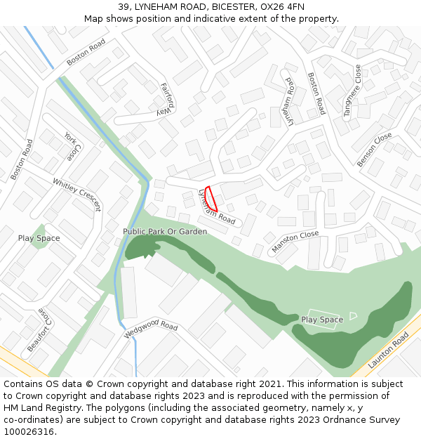 39, LYNEHAM ROAD, BICESTER, OX26 4FN: Location map and indicative extent of plot