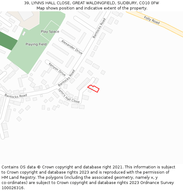 39, LYNNS HALL CLOSE, GREAT WALDINGFIELD, SUDBURY, CO10 0FW: Location map and indicative extent of plot