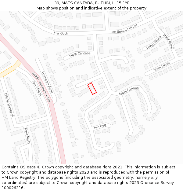 39, MAES CANTABA, RUTHIN, LL15 1YP: Location map and indicative extent of plot