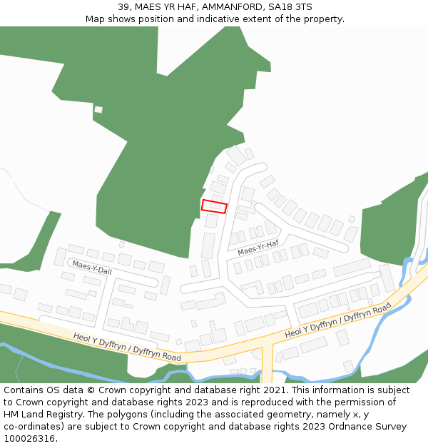 39, MAES YR HAF, AMMANFORD, SA18 3TS: Location map and indicative extent of plot