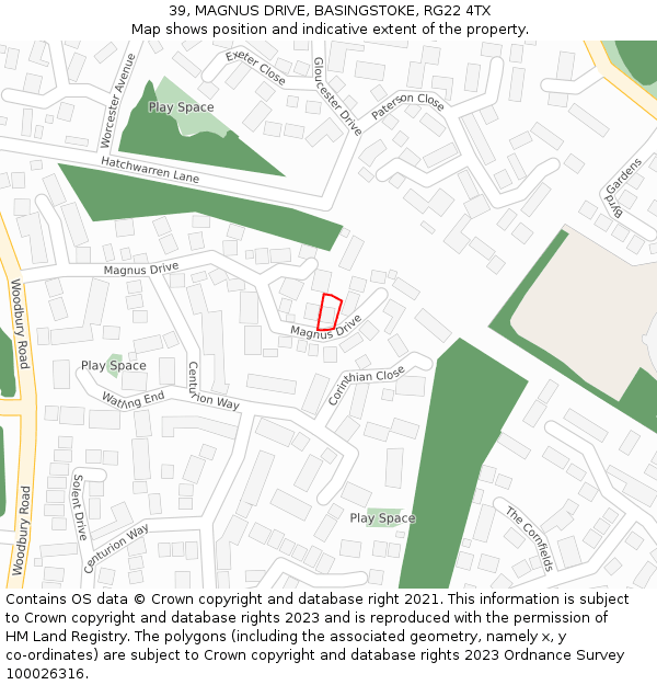 39, MAGNUS DRIVE, BASINGSTOKE, RG22 4TX: Location map and indicative extent of plot