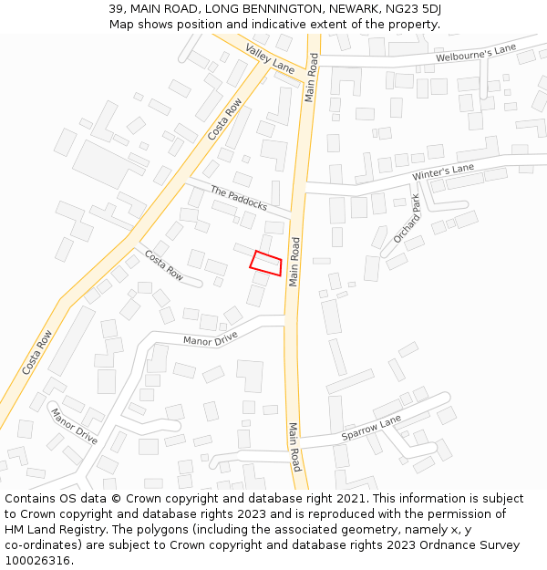 39, MAIN ROAD, LONG BENNINGTON, NEWARK, NG23 5DJ: Location map and indicative extent of plot