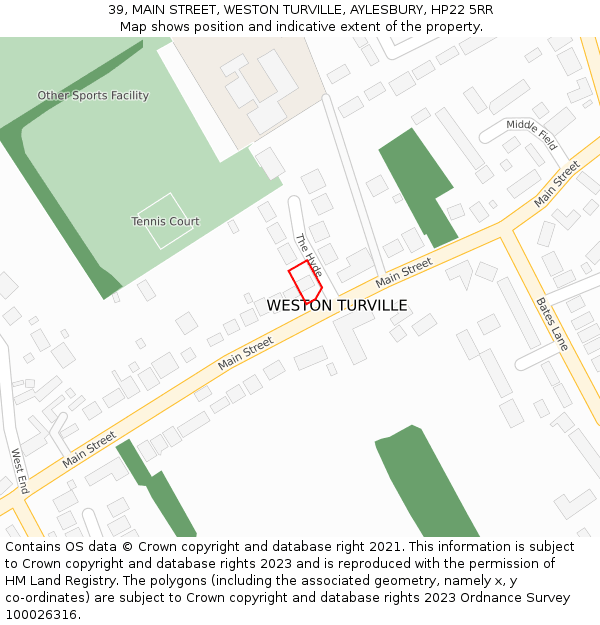 39, MAIN STREET, WESTON TURVILLE, AYLESBURY, HP22 5RR: Location map and indicative extent of plot