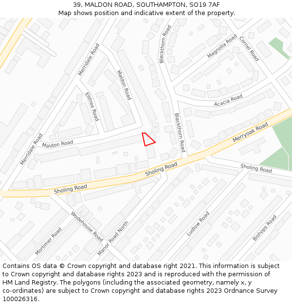 39, MALDON ROAD, SOUTHAMPTON, SO19 7AF: Location map and indicative extent of plot