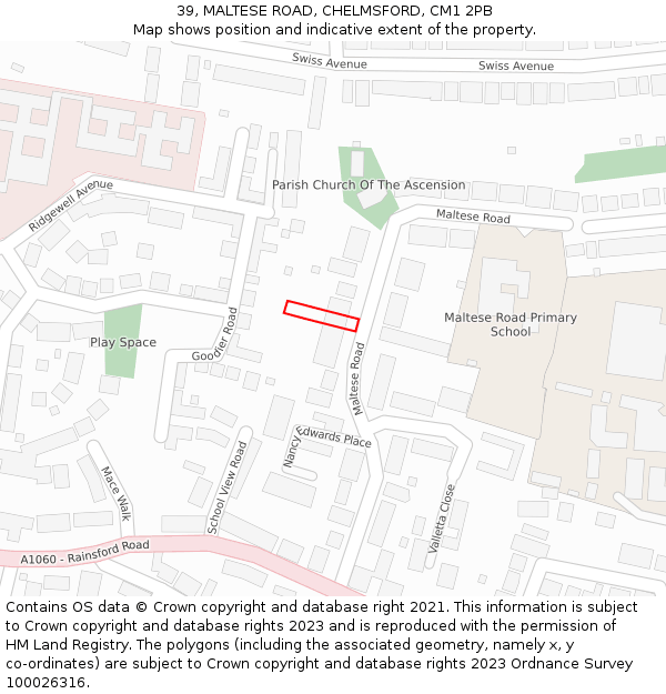 39, MALTESE ROAD, CHELMSFORD, CM1 2PB: Location map and indicative extent of plot