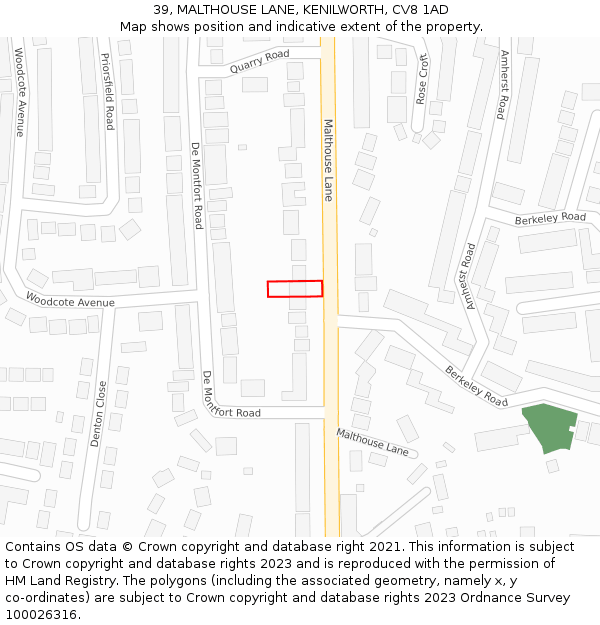 39, MALTHOUSE LANE, KENILWORTH, CV8 1AD: Location map and indicative extent of plot