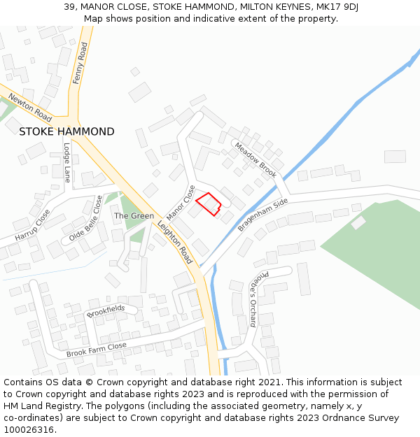 39, MANOR CLOSE, STOKE HAMMOND, MILTON KEYNES, MK17 9DJ: Location map and indicative extent of plot