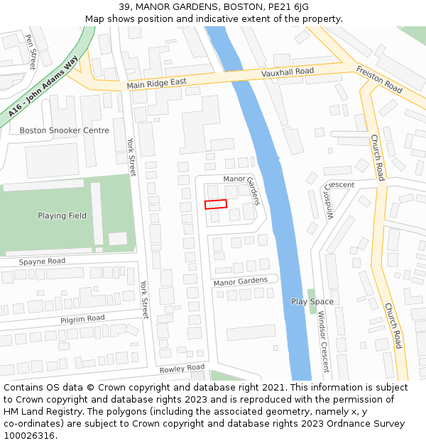 39, MANOR GARDENS, BOSTON, PE21 6JG: Location map and indicative extent of plot