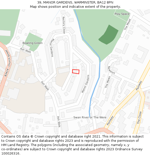 39, MANOR GARDENS, WARMINSTER, BA12 8PN: Location map and indicative extent of plot