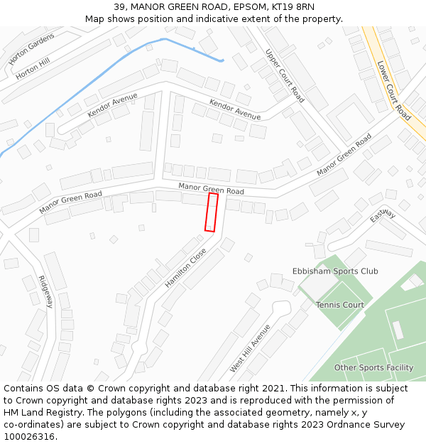 39, MANOR GREEN ROAD, EPSOM, KT19 8RN: Location map and indicative extent of plot