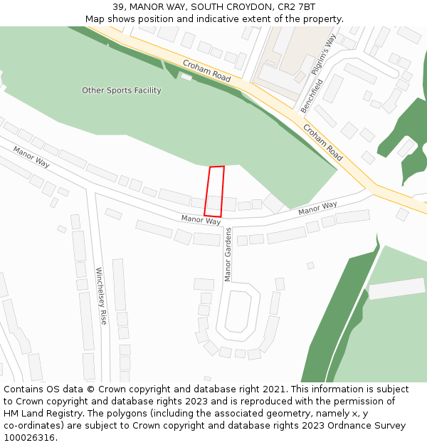 39, MANOR WAY, SOUTH CROYDON, CR2 7BT: Location map and indicative extent of plot