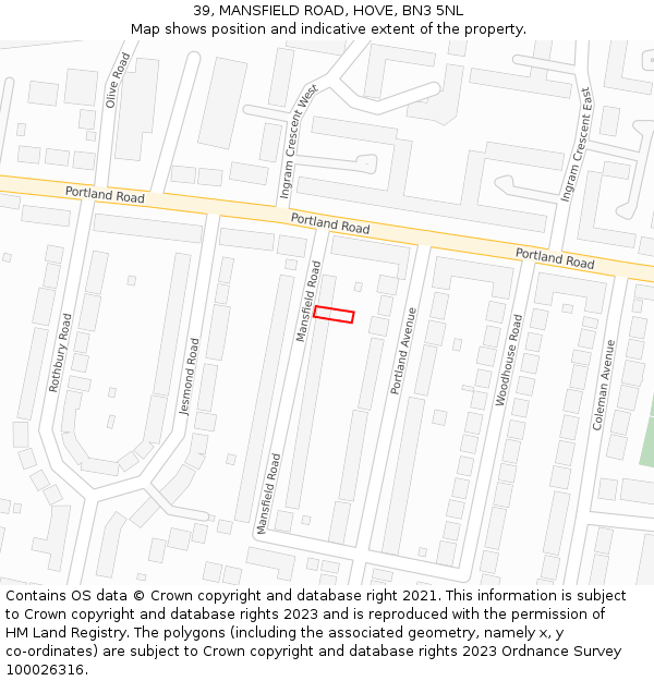 39, MANSFIELD ROAD, HOVE, BN3 5NL: Location map and indicative extent of plot
